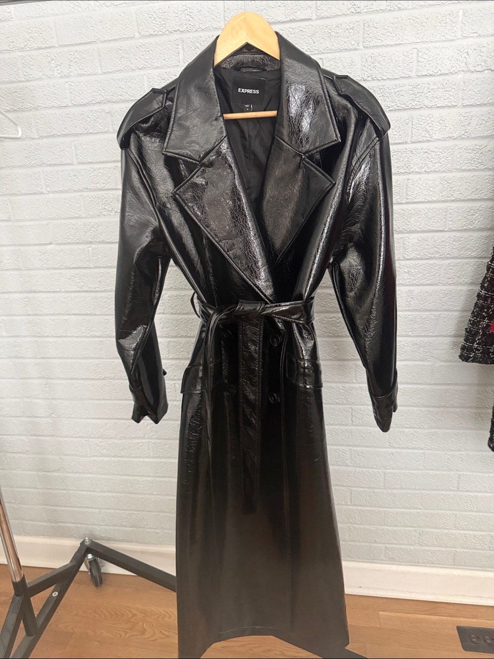 Express Black Patent Leather Trench Coat